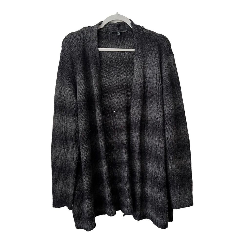 Elie Tahari Cardigan Sweater Womens XL Gray Knit Striped Open Casual Cozy